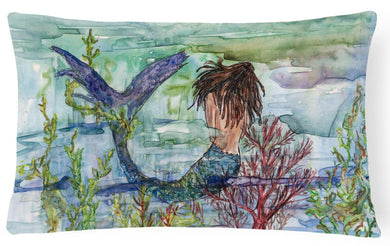 Brunette Mermaid Coral Fantasy Fabric Decorative Pillow 8973PW1216