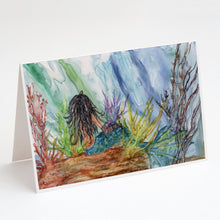 Load image into Gallery viewer, Black Haired Mermaid Water Fantasy Greeting Cards -  Blank Note Cards – 8-Pack of Artist-Designed Cards with Envelopes