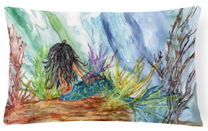 Black Haired Mermaid Water Fantasy Fabric Decorative Pillow 8974PW1216