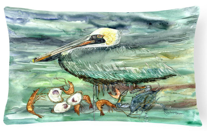 Watery Pelican, Shrimp, Crab and Oysters Fabric Decorative Pillow 8978PW1216