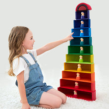 Load image into Gallery viewer, **Pre-order (Ships in 2-3 Weeks)**12 Pcs Large Wooden Rainbow Stacking Blocks in Primary Colors