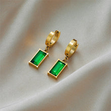 Load image into Gallery viewer, Green Gemstone Titanium Huggie Earrings