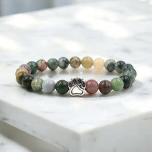 Load image into Gallery viewer, Natural Stone Beads Bracelet with Footprint Paw Charm
