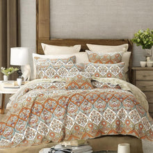 Load image into Gallery viewer, DaDa Bedding Bohemian Floral Paisley Garden Coral Teal Quilted Bedspread Set (LH1403)
