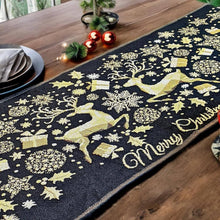 Load image into Gallery viewer, DaDa Bedding Magical Golden Reindeer Woven Tapestry Dining Table Runner (18272)