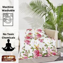 Load image into Gallery viewer, DaDa Bedding Romantic Roses Floral Throw Blanket - Lovely Spring Pink &amp; White Scalloped Colorful Lightweight Breathable - Bright Vibrant Quilted Throw Blanket - 50 x 60