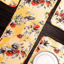 Load image into Gallery viewer, DaDa Bedding Radiant Sunshine Yellow Floral Dining Table Placemats - Set of 4-Pieces Quilted Hummingbirds Farmhouse Red Flowers - 13 x 19