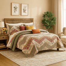 Load image into Gallery viewer, DaDa Bedding Rustic Bohemian Cranberry Sage Chevron Floral Bedspread Set (JHW-924)