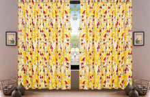 Load image into Gallery viewer, DaDa Bedding Set of 2 Radiant Sunshine Yellow Floral Window Curtain Panels - Natural Semi Sheer Hummingbirds Farmhouse Red Flowers Straight Tailored Edge
