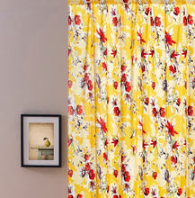 Load image into Gallery viewer, DaDa Bedding Set of 2 Radiant Sunshine Yellow Floral Window Curtain Panels - Natural Semi Sheer Hummingbirds Farmhouse Red Flowers Straight Tailored Edge