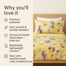 Load image into Gallery viewer, DaDa Bedding Sunshine Yellow Hummingbirds Floral Fitted &amp; Flat Bed Sheets Set (JHW-925)