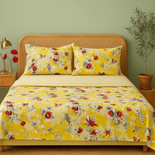 Load image into Gallery viewer, DaDa Bedding Sunshine Yellow Hummingbirds Floral Fitted &amp; Flat Bed Sheets Set (JHW-925)