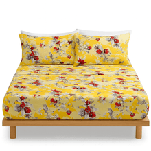 Load image into Gallery viewer, DaDa Bedding Sunshine Yellow Hummingbirds Floral Fitted &amp; Flat Bed Sheets Set (JHW-925)