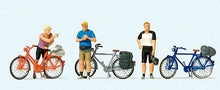 Load image into Gallery viewer, Preiser 10644 HO Scale Standing Cyclists in Sportswear w/Bikes -- Set #2 pkg(3)