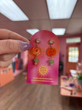Load image into Gallery viewer, Orange Sparkly Album Dangle Earring