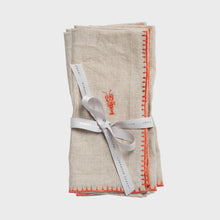 Load image into Gallery viewer, Lobster embroidered dinner napkins, flax, set of two