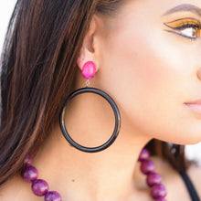 Load image into Gallery viewer, Hot Pink &amp; Black Large Donut Drop Earrings