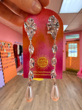 Load image into Gallery viewer, Cascading Gem and Pearl Clip-On Earrings