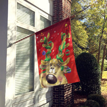 Load image into Gallery viewer, Comic Reindeer with Decorated Antlers Flag Canvas House Size AAH7206CHF