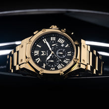 Load image into Gallery viewer, AM1001SS - AMBASSADOR POLISHED 18K GOLD / BLACK / SS BAND