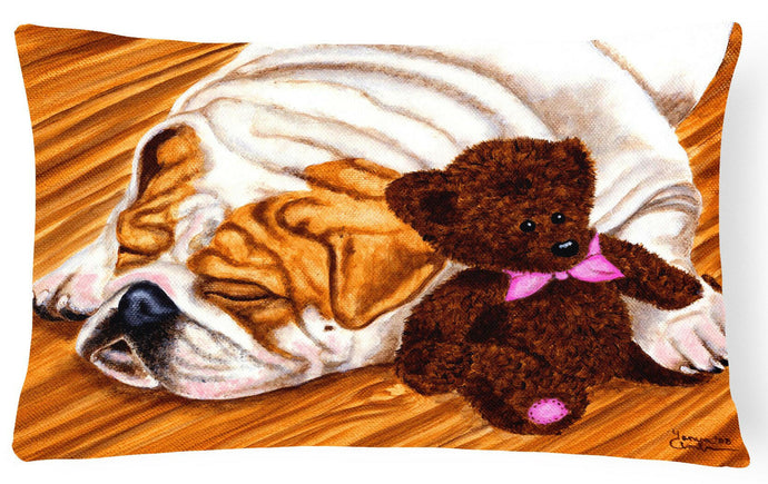 English Bulldog and Teddy Bear Fabric Decorative Pillow AMB1003PW1216