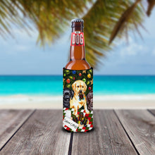 Load image into Gallery viewer, Santa's Helpers in Christmas Stockings Labrador Slim Can Hugger – Fun &amp; Functional Drink Coolers AMB1314MUK