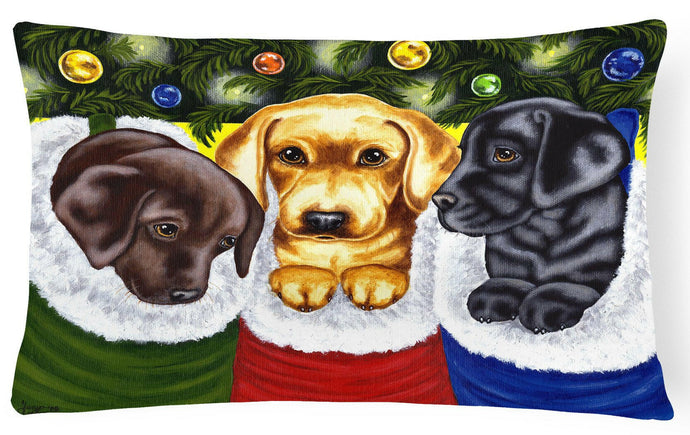 Christmas Stocking Surprise Labrador Fabric Decorative Pillow AMB1315PW1216