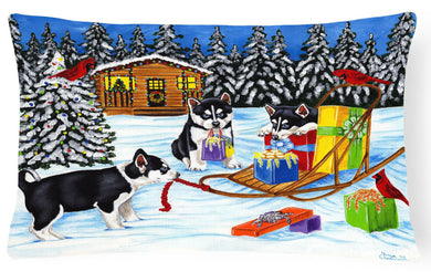 Christmas Mush Siberian Husky Fabric Decorative Pillow AMB1318PW1216