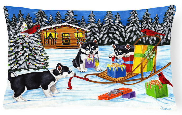 Christmas Mush Siberian Husky Fabric Decorative Pillow AMB1318PW1216