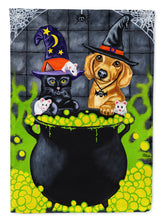 Load image into Gallery viewer, Brewing up Trouble Halloween Dachshund Garden Flag - Outdoor Decorative Yard Flag