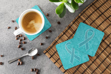 Load image into Gallery viewer, Teal Ribbon for Ovarian Cancer Awareness Coasters - Set of 4 Lightweight Foam, Absorbent Drink Coasters AN1201FC