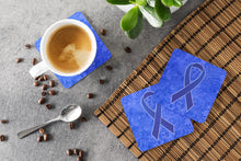 Load image into Gallery viewer, Dark Blue Ribbon for Colon Cancer Awareness Coasters - Set of 4 Lightweight Foam, Absorbent Drink Coasters AN1202FC