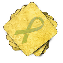 Load image into Gallery viewer, Yellow Ribbon for Sarcoma, Bone or Bladder Cancer Awareness Coasters - Set of 4 Lightweight Foam, Absorbent Drink Coasters AN1203FC