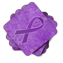 Load image into Gallery viewer, Purple Ribbon for Pancreatic and Leiomyosarcoma Cancer Awareness Coasters - Set of 4 Lightweight Foam, Absorbent Drink Coasters AN1207FC