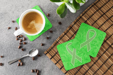 Load image into Gallery viewer, Lime Green Ribbon for Lymphoma Cancer Awareness Coasters - Set of 4 Lightweight Foam, Absorbent Drink Coasters AN1212FC