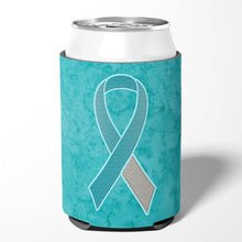 Load image into Gallery viewer, Teal and White Ribbon for Cervical Cancer Awareness Can or Bottle Hugger AN1215CC