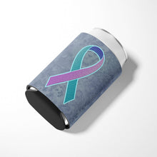 Load image into Gallery viewer, Teal, Pink and Blue Ribbon for Thyroid Cancer Awareness Can or Bottle Hugger AN1217CC