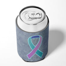 Load image into Gallery viewer, Teal, Pink and Blue Ribbon for Thyroid Cancer Awareness Can or Bottle Hugger AN1217CC