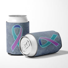 Load image into Gallery viewer, Teal, Pink and Blue Ribbon for Thyroid Cancer Awareness Can or Bottle Hugger AN1217CC