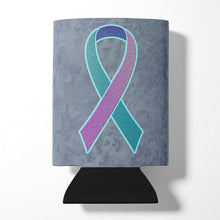 Load image into Gallery viewer, Teal, Pink and Blue Ribbon for Thyroid Cancer Awareness Can or Bottle Hugger AN1217CC
