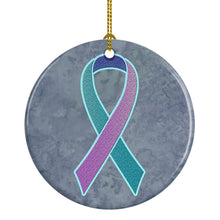 Load image into Gallery viewer, Teal, Pink and Blue Ribbon for Thyroid Cancer Awareness Ceramic Ornament AN1217CO1
