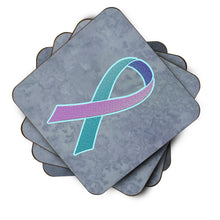 Load image into Gallery viewer, Teal, Pink and Blue Ribbon for Thyroid Cancer Awareness Coasters - Set of 4 Lightweight Foam, Absorbent Drink Coasters AN1217FC