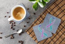 Load image into Gallery viewer, Teal, Pink and Blue Ribbon for Thyroid Cancer Awareness Coasters - Set of 4 Lightweight Foam, Absorbent Drink Coasters AN1217FC