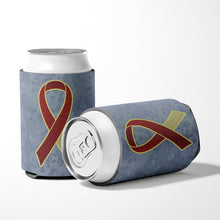 Load image into Gallery viewer, Burgundy and Ivory Ribbon for Head and Neck Cancer Awareness Can or Bottle Hugger AN1218CC