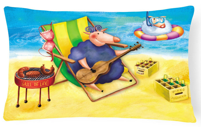 Pig Sunbathing on the Beach Fabric Decorative Pillow APH0079PW1216