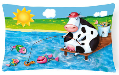 Cow Fishing off of a Pier Fabric Decorative Pillow APH0085PW1216