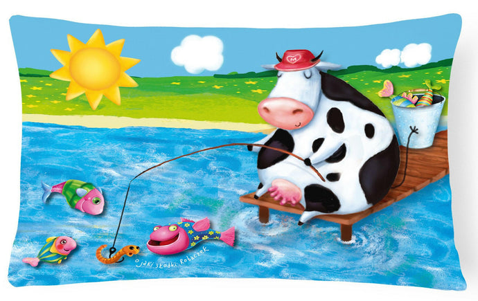 Cow Fishing off of a Pier Fabric Decorative Pillow APH0085PW1216
