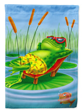 Load image into Gallery viewer, Frog Chilaxin on the Lilly Pad Flag Canvas House Size APH0521CHF