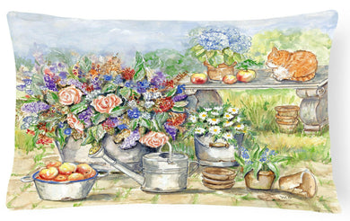 Patio Bouquet and Cat Fabric Decorative Pillow APH3567PW1216