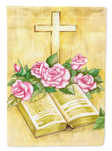 Load image into Gallery viewer, Easter Cross and Bible with Roses Flag Canvas House Size APH4072CHF
